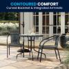 Flash Furniture 3-Piece Patio Dining Set with Round Glass Metal Table and 2 Stackable Rattan Chairs, Indoor/Outdoor Bistro Table and Chairs Set, Gray(Clear/Gray)