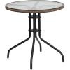 Flash Furniture 3-Piece Patio Dining Set with Round Glass Metal Table and 2 Stackable Rattan Chairs, Indoor/Outdoor Bistro Table and Chairs Set, Gray(Clear/Dark Brown)