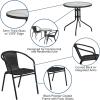 Flash Furniture 3-Piece Patio Dining Set with Round Glass Metal Table and 2 Stackable Rattan Chairs, Indoor/Outdoor Bistro Table and Chairs Set, Gray(Clear/Black)