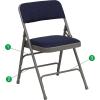 Flash Furniture 4 Pack HERCULES Series Curved Triple Braced & Double Hinged Gray Vinyl Metal Folding Chair(Navy Fabric/Gray Frame)