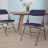 Flash Furniture 4 Pack HERCULES Series Curved Triple Braced & Double Hinged Gray Vinyl Metal Folding Chair(Navy Fabric/Gray Frame)