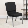 Flash Furniture 4 Pk. HERCULES Series 18.5”W Church Chair in Black Patterned Fabric with Cup Book Rack – Silver Vein Frame(Black Patterned Fabric/Silver Vein Frame)