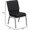 Flash Furniture 4 Pk. HERCULES Series 18.5”W Church Chair in Black Patterned Fabric with Cup Book Rack – Silver Vein Frame(Black Patterned Fabric/Silver Vein Frame)