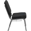 Flash Furniture 4 Pk. HERCULES Series 18.5”W Church Chair in Black Patterned Fabric with Cup Book Rack – Silver Vein Frame(Black Patterned Fabric/Silver Vein Frame)