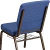 Flash Furniture 4 Pk. HERCULES Series 18.5”W Church Chair in Black Patterned Fabric with Cup Book Rack – Silver Vein Frame(Blue Fabric/Gold Vein Frame)