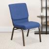 Flash Furniture 4 Pk. HERCULES Series 18.5”W Church Chair in Black Patterned Fabric with Cup Book Rack – Silver Vein Frame(Blue Fabric/Gold Vein Frame)