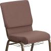 Flash Furniture 4 Pk. HERCULES Series 18.5”W Church Chair in Black Patterned Fabric with Cup Book Rack – Silver Vein Frame(Brown Dot Fabric/Gold Vein Frame)