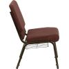 Flash Furniture 4 Pk. HERCULES Series 18.5”W Church Chair in Black Patterned Fabric with Cup Book Rack – Silver Vein Frame(Brown Fabric/Gold Vein Frame)