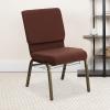 Flash Furniture 4 Pk. HERCULES Series 18.5”W Church Chair in Black Patterned Fabric with Cup Book Rack – Silver Vein Frame(Brown Fabric/Gold Vein Frame)