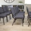 Flash Furniture 4 Pk. HERCULES Series 18.5”W Church Chair in Black Patterned Fabric with Cup Book Rack – Silver Vein Frame(Dark Gray Fabric/Silver Vein Frame)