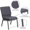 Flash Furniture 4 Pk. HERCULES Series 18.5”W Church Chair in Black Patterned Fabric with Cup Book Rack – Silver Vein Frame(Dark Gray Fabric/Silver Vein Frame)