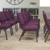 Flash Furniture 4 Pk. HERCULES Series 18.5”W Church Chair in Black Patterned Fabric with Cup Book Rack – Silver Vein Frame(Plum Fabric/Gold Vein Frame)