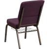 Flash Furniture 4 Pk. HERCULES Series 18.5”W Church Chair in Black Patterned Fabric with Cup Book Rack – Silver Vein Frame(Plum Fabric/Gold Vein Frame)