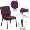 Flash Furniture 4 Pk. HERCULES Series 18.5”W Church Chair in Black Patterned Fabric with Cup Book Rack – Silver Vein Frame(Plum Fabric/Gold Vein Frame)