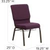 Flash Furniture 4 Pk. HERCULES Series 18.5”W Church Chair in Black Patterned Fabric with Cup Book Rack – Silver Vein Frame(Plum Fabric/Gold Vein Frame)
