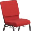 Flash Furniture 4 Pk. HERCULES Series 18.5”W Church Chair in Black Patterned Fabric with Cup Book Rack – Silver Vein Frame(Red Fabric/Silver Vein Frame)
