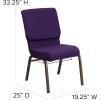 Flash Furniture 4 Pk. HERCULES Series 18.5”W Church Chair in Black Patterned Fabric with Cup Book Rack – Silver Vein Frame(Royal Purple Fabric/Gold Vein Frame)