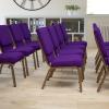 Flash Furniture 4 Pk. HERCULES Series 18.5”W Church Chair in Black Patterned Fabric with Cup Book Rack – Silver Vein Frame(Royal Purple Fabric/Gold Vein Frame)