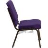 Flash Furniture 4 Pk. HERCULES Series 18.5”W Church Chair in Black Patterned Fabric with Cup Book Rack – Silver Vein Frame(Royal Purple Fabric/Gold Vein Frame)