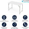 Flash Furniture 4′ Rectangular Plastic Folding Event Table with Adjustable Legs and Carrying Handle, Bi-Fold Portable Banquet Table for Indoor/Outdoor Events, White