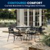 Flash Furniture 5-Piece Patio Dining Set with 31.5″ Square Glass Metal Table and 4 Stackable Slat Back Chairs, Indoor/Outdoor Bistro Set, Black(Black)
