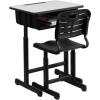 Flash Furniture Adjustable Student Desk and Chair Set for Classrooms or Remote Learning, Adjustable School Desk with Chair and Book Box, Gray/Black(Set of 1)