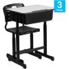 Flash Furniture Adjustable Student Desk and Chair Set for Classrooms or Remote Learning, Adjustable School Desk with Chair and Book Box, Gray/Black(Set of 3)