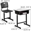 Flash Furniture Adjustable Student Desk and Chair Set for Classrooms or Remote Learning, Adjustable School Desk with Chair and Book Box, Gray/Black(Set of 3)