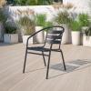 Flash Furniture Aluminum Slat Back Stacking Outdoor Restaurant Chairs, Modern Stackable Patio Chairs for Restaurants, Set of 4, Black(Black)