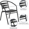 Flash Furniture Aluminum Slat Back Stacking Outdoor Restaurant Chairs, Modern Stackable Patio Chairs for Restaurants, Set of 4, Black(Black)
