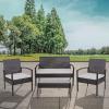Flash Furniture Aransas Series 4 Piece Brown Patio Set with Steel Frame and Beige Cushions(Black)
