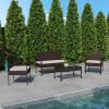 Flash Furniture Aransas Series 4 Piece Brown Patio Set with Steel Frame and Beige Cushions(Brown/Beige)