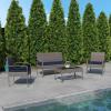 Flash Furniture Aransas Series 4 Piece Brown Patio Set with Steel Frame and Beige Cushions(Light Gray/Navy)