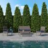 Flash Furniture Aransas Series 4 Piece Brown Patio Set with Steel Frame and Beige Cushions(Light Gray/Navy)