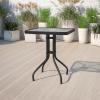 Flash Furniture Barker 23.5″ Square Indoor/Outdoor Tempered Glass Patio Side Table, Outdoor Patio Table for Commercial or Residential Use, Clear/Black(Clear/Black)