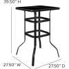 Flash Furniture Barker 27.5″ Square Black Tempered Glass Bar Height Metal Patio Bar Table(Black)