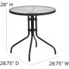 Flash Furniture Barker 28” Round Tempered Glass Metal Table with Gray Rattan Edging(Clear/Black Rattan)