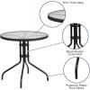 Flash Furniture Barker 28” Round Tempered Glass Metal Table with Gray Rattan Edging(Clear/Black Rattan)