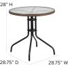 Flash Furniture Barker 28” Round Tempered Glass Metal Table with Gray Rattan Edging(Clear/Dark Brown Rattan)