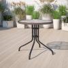 Flash Furniture Barker 28” Round Tempered Glass Metal Table with Gray Rattan Edging(Clear/Dark Brown Rattan)