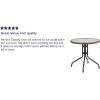 Flash Furniture Barker 28” Round Tempered Glass Metal Table with Gray Rattan Edging(Clear/Dark Brown Rattan)