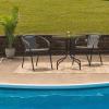 Flash Furniture Barker 28” Round Tempered Glass Metal Table with Gray Rattan Edging(Clear/Gray Rattan)