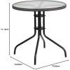 Flash Furniture Barker 28” Round Tempered Glass Metal Table with Gray Rattan Edging(Clear/Gray Rattan)