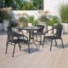 Flash Furniture Barker 28” Square Tempered Glass Metal Table with Dark Brown Rattan Edging(Clear Top/Black Rattan)