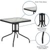 Flash Furniture Barker 28” Square Tempered Glass Metal Table with Dark Brown Rattan Edging(Clear Top/Black Rattan)