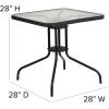 Flash Furniture Barker 28” Square Tempered Glass Metal Table with Dark Brown Rattan Edging(Clear Top/Black Rattan)