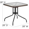 Flash Furniture Barker 28” Square Tempered Glass Metal Table with Dark Brown Rattan Edging(Clear Top/Dark Brown Rattan)