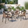 Flash Furniture Barker 28” Square Tempered Glass Metal Table with Dark Brown Rattan Edging(Clear Top/Dark Brown Rattan)