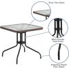 Flash Furniture Barker 28” Square Tempered Glass Metal Table with Dark Brown Rattan Edging(Clear Top/Dark Brown Rattan)