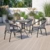 Flash Furniture Barker 28” Square Tempered Glass Metal Table with Dark Brown Rattan Edging(Clear Top/Gray Rattan)